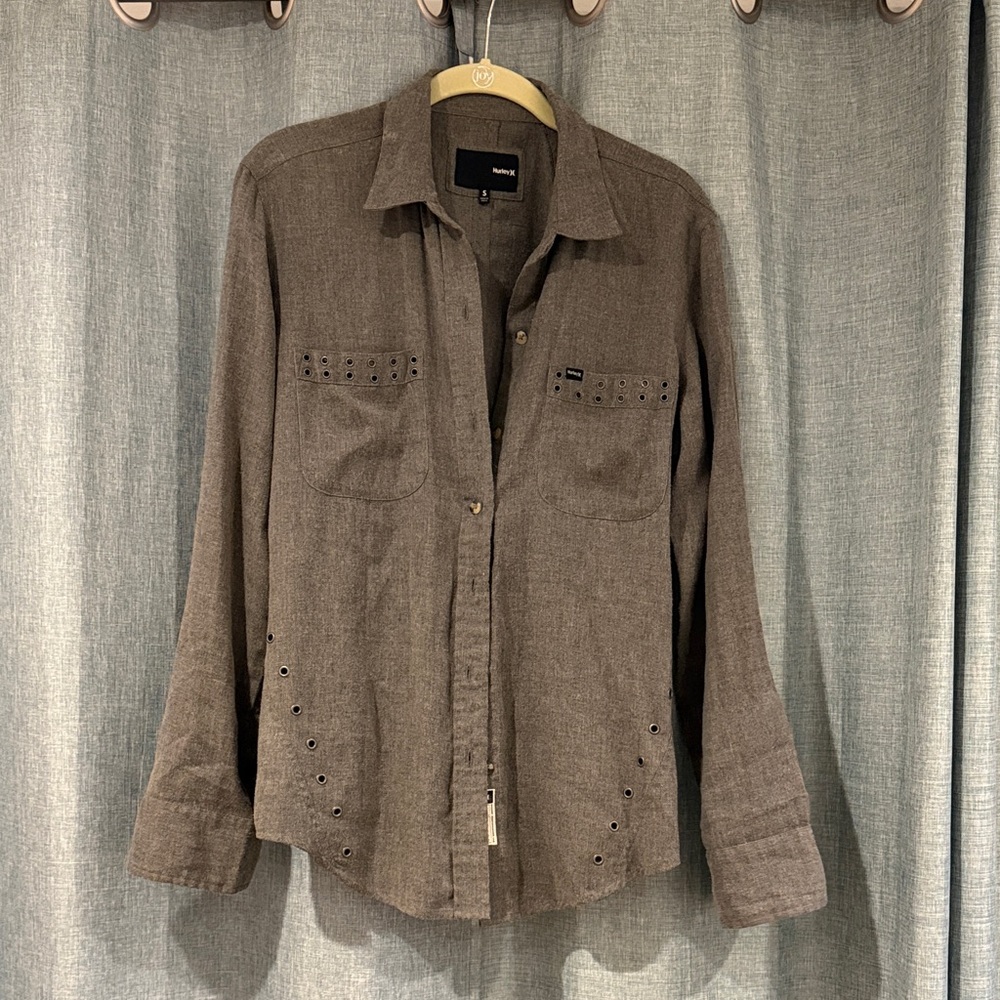 Hurley Gray Button-Up Shirt with Stud Details